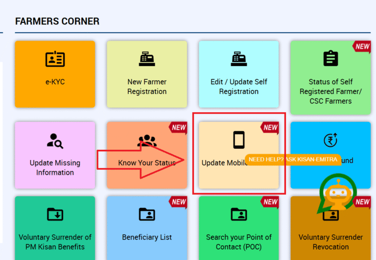 PM kisan me mobile number change