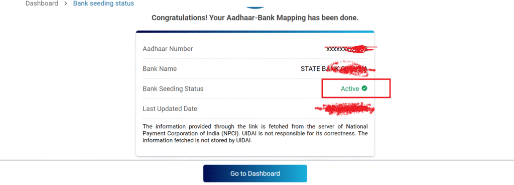 bank aadhar seeding status online